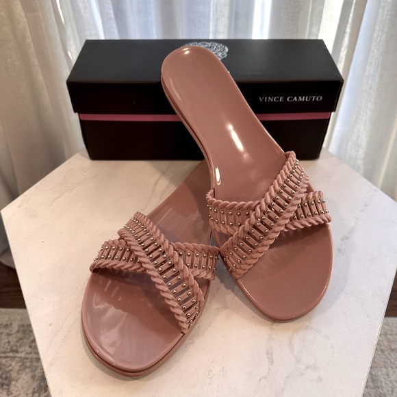 Vince Camuto Erindra blush cross band jelly flat slide sandals - Picture 5 of 8